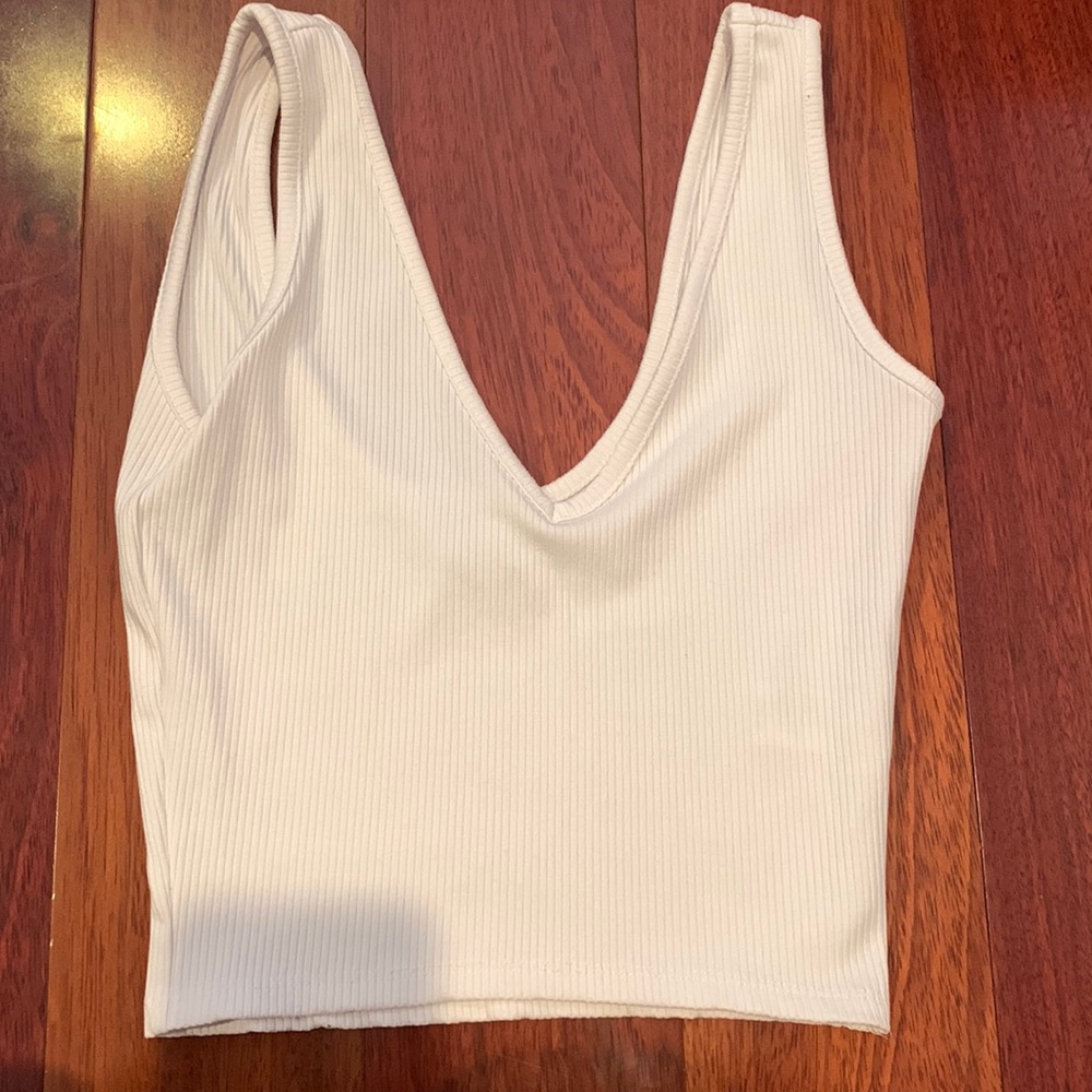 V neck white tank top super stretchy!